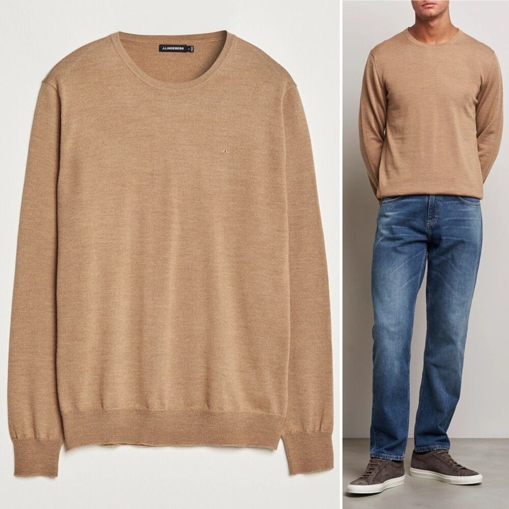 J. LINDEBERG Lyle Merino Crew Neck Sweater in Tan Chipmunk Melange Size XL NEW